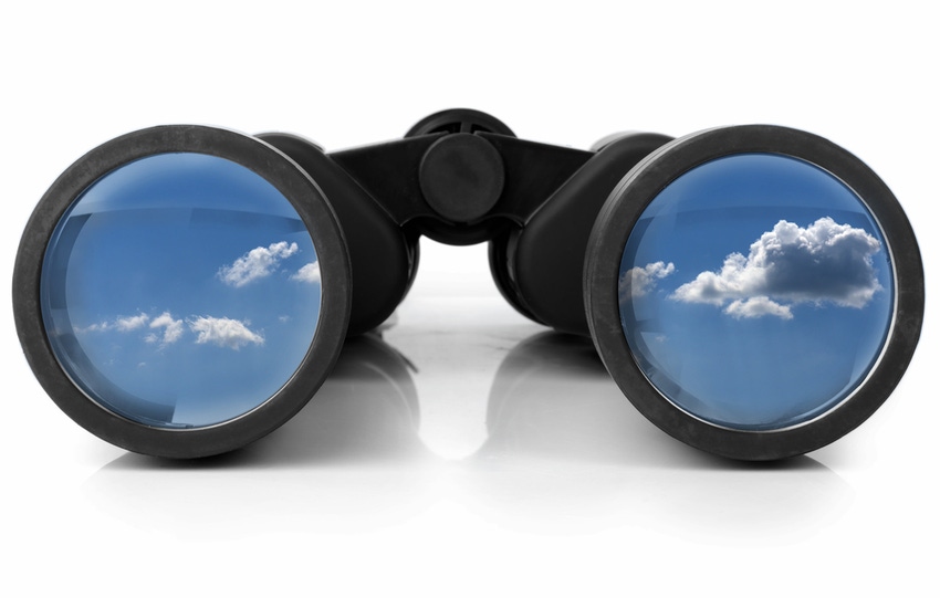 Binoculars with clouds in the lenses
