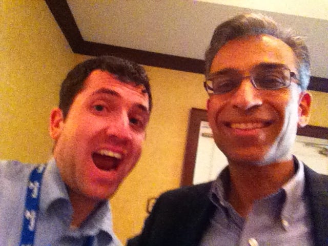 MSPmentor Associate Editor Dan Kobialka left and Kaseya CEO Yogesh Gupta for the exclusive selfie opportunity