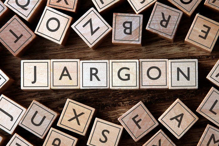 Jargon written in letter tiles