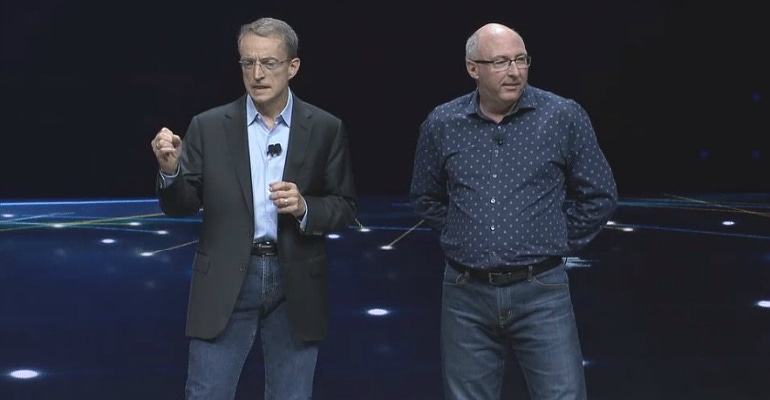 VMware's Pat Gelsinger and Ray O'Farrell on stage at VWworld 2018.