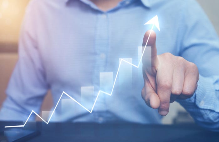 Man showing digital sales growth Man showing digital sales growth