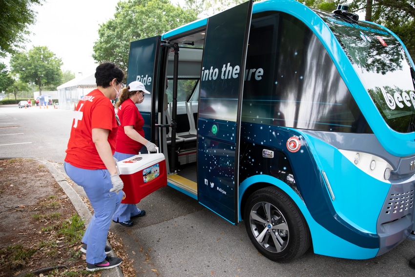 A Self-Driving Shuttle Makes Special Deliveries During COVID-19