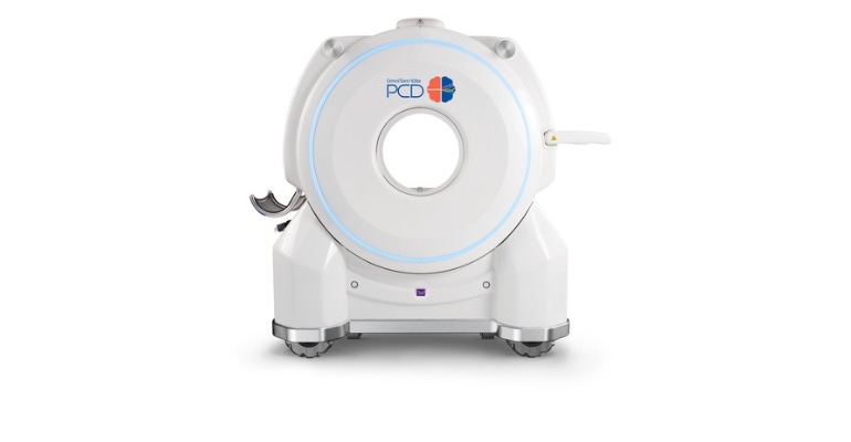 Photo of the OmniTom Elite with Photon Counting Detector CT system developed by Samsung subsidiary NeuroLogica
