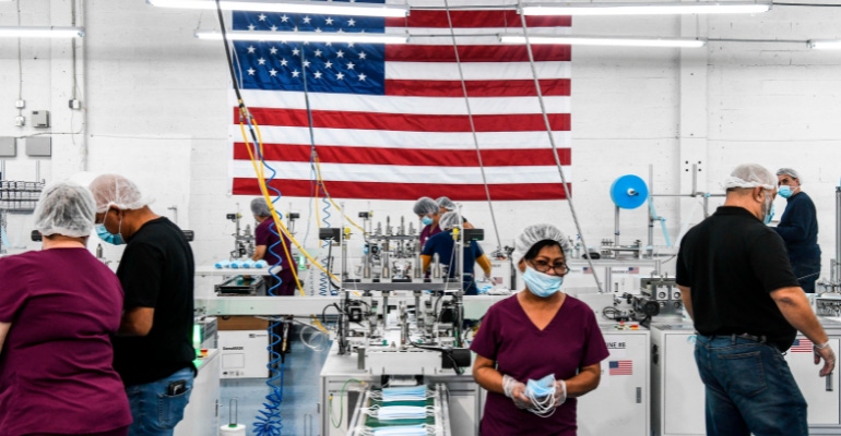 Deme TECH employees make surgical masks in this family-owned medical equipment factory in North Miami, FL on February 15,