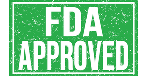 FDA APPROVED, words written on green rectangle stamp sign