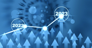 illustration showing up arrows and 2023, symbolizing business growth in 2023