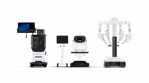 Image of Intuitive Surgical's full da Vinci 5 system, the company's newest surgical robotics system.