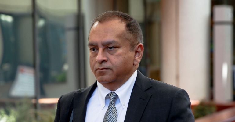 Former Theranos COO Ramesh Sunny Balwani leaving the courthouse in San Jose, CA on March 16