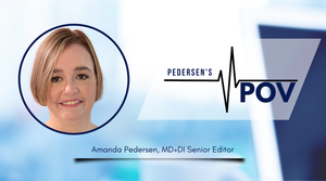 Graphic featuring headshot of MD+DI Senior Editor Amanda Pedersen and the logo for her weekly opinion column Pedersen's POV
