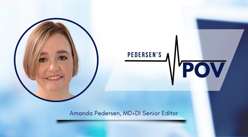 Graphic featuring MD+DI Senior Editor Amanda Pedersen for her weekly medtech opinion column, Pedersen's POV.