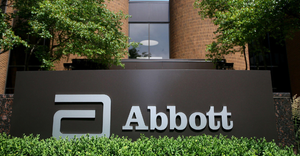 Photo of sign in front of Abbott Laboratories' headquarters in Abbott Park, IL, taken in March 2022. 