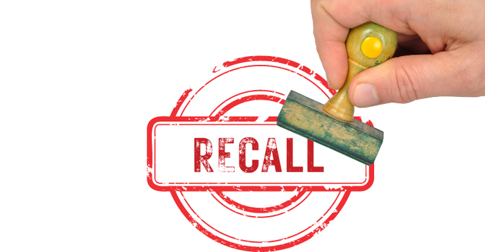 Stamp with text "RECALL" to illustrate FDA recall issue