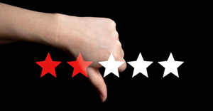 thumbs down with a 2-star review overlay, to illustrate bad reputation