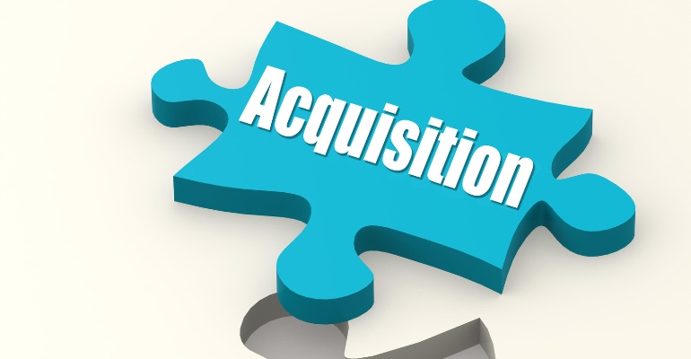 In this photo illustration, the word "Acquisition" appears on a blue puzzle piece