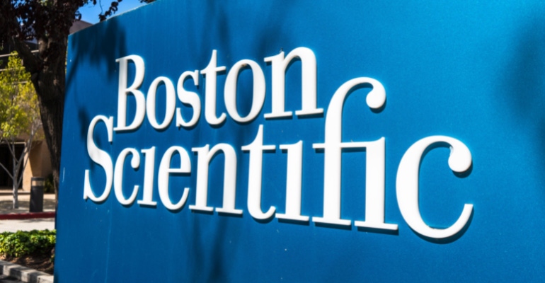 Photo of a Boston Scientific sign in front of office buildings in California.