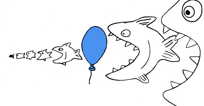 cartoon illustrating acquisitions, medical device M&A activity, big fish swallowing smaller fish.png