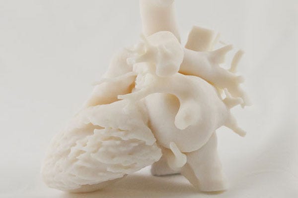 The HeartPrint 3-D printing service from Materialise enables engineers to do benchtop testing on cardic new devices. Shown here is a 3-D printed model of the heart. 
