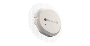 Picture of a Dexcom G7 continuous glucose monitoring sensor, as shown during a global streaming launch event.