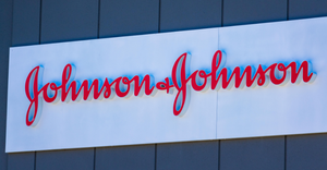 J&J sign at the company's Silicon Valley corporate offices.