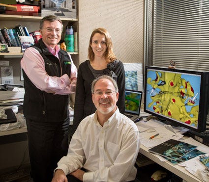  Image of Terry Sejnowski (left) and two of his colleagues Cailey Bromer (center) and Tom Bartol (right).
