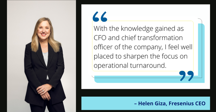 Fresenius named Helen Giza as its new CEO. Giza takes over for Carla Kriwet, who only held the position for two months.