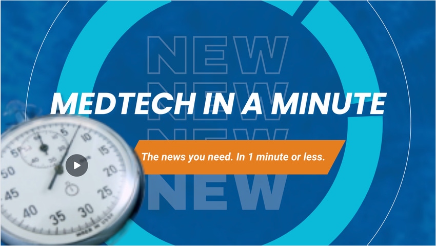 Graphic for the weekly Medtech in a Minute feature on MD+DI, a roundup of top medical device news in brief from the week.