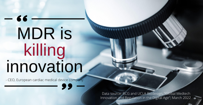 Image of a microscope with a quote from a medtech executive about the EU's MDR