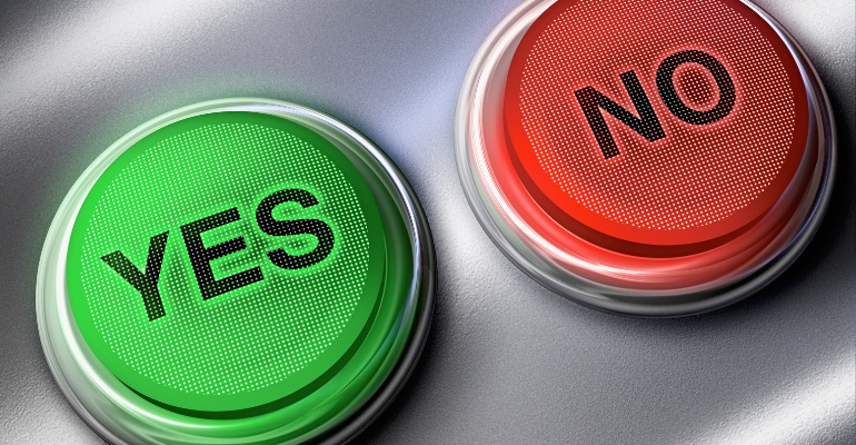Image of "Yes" and "No" buttons, voting concept