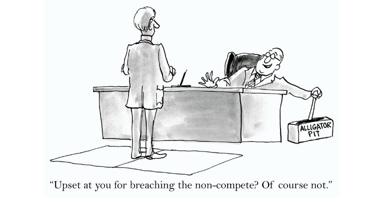 editorial cartoon about an employee violating a non-compete contract.png