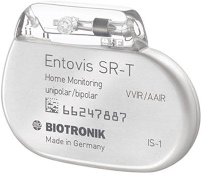 The Biotronik Entovis single chamber pacemaker (Courtesy Biotronik Inc.)