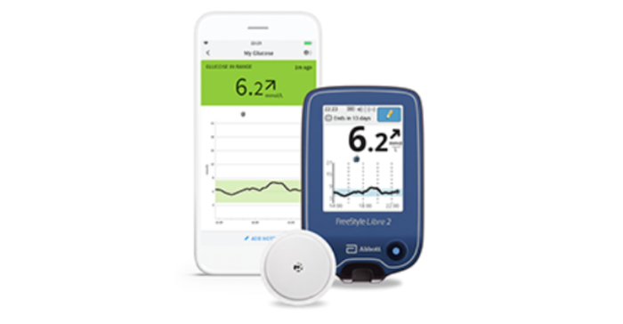 Abbott FreeStyle Libre 2 continuous glucose monitoring (CGM) system for diabetes management