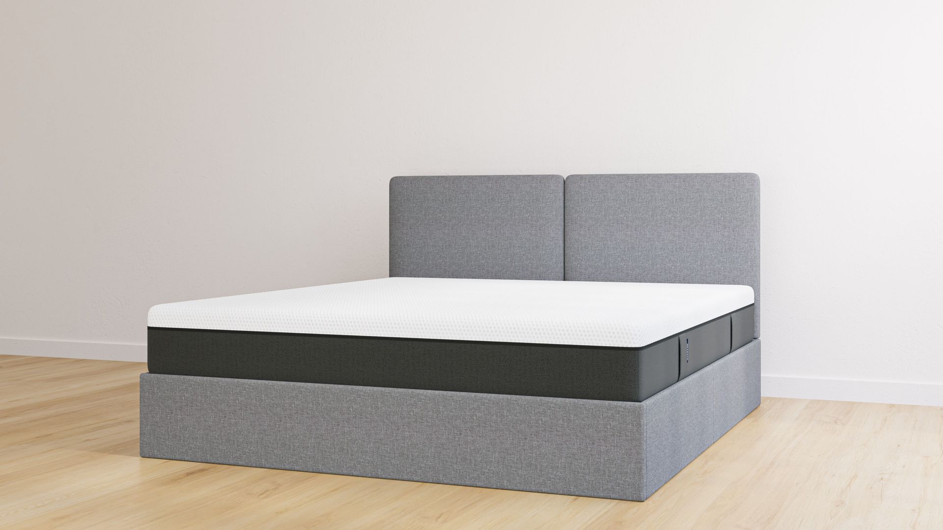 Letto contenitore matrimoniale grigio scuro con testiera con materasso