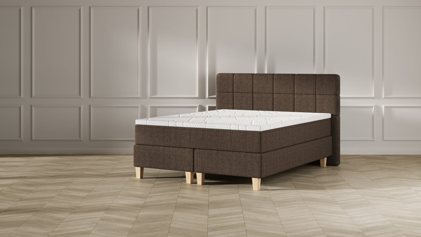 Brown - Tufted HBD - Wooden feet - Premium topper