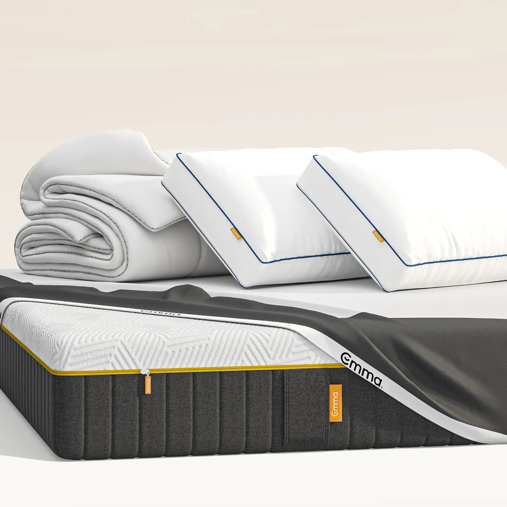 Black Friday Mega Bundle. It includes the following Emma products: mattress, two pillows and a duvet render. 