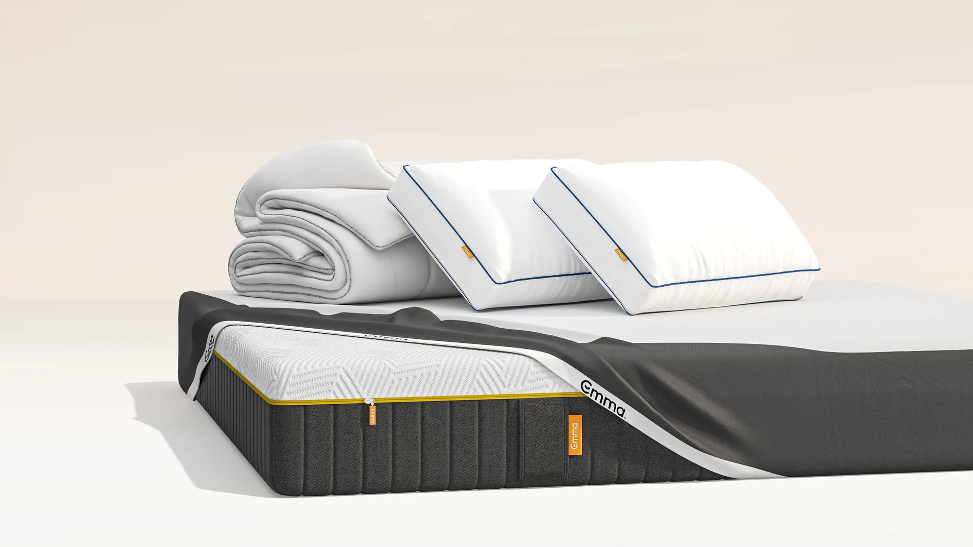 Black Friday Mega Bundle. It includes the following Emma products: mattress, two pillows and a duvet render. 