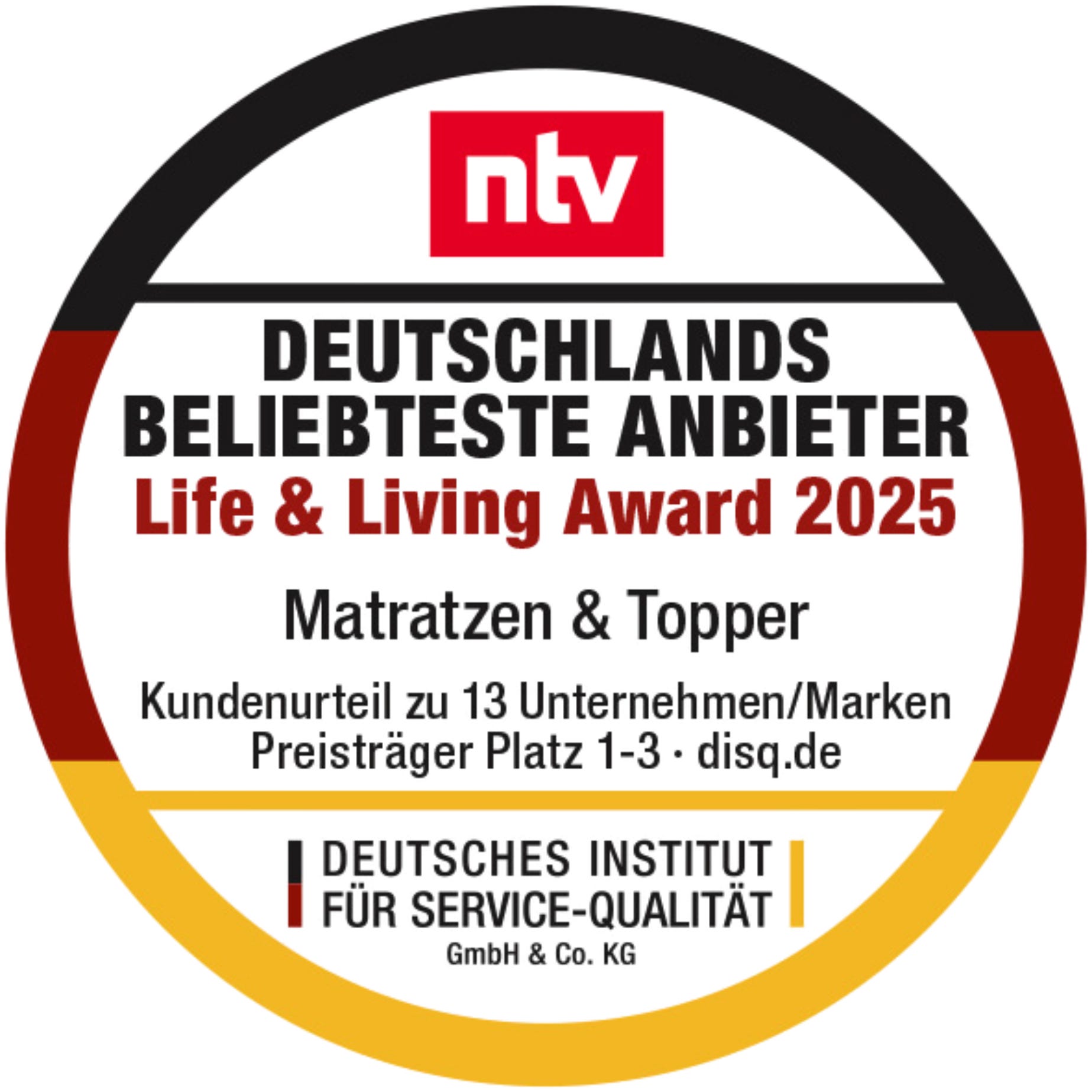ntv Life & Living Award 2025 für Emma als einer der beliebtesten Anbieter für Matratzen & Topper.
