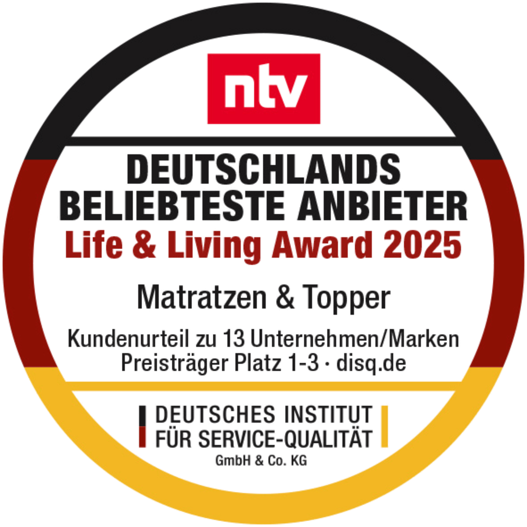 ntv Life & Living Award 2025 für Emma als einer der beliebtesten Anbieter für Matratzen & Topper.