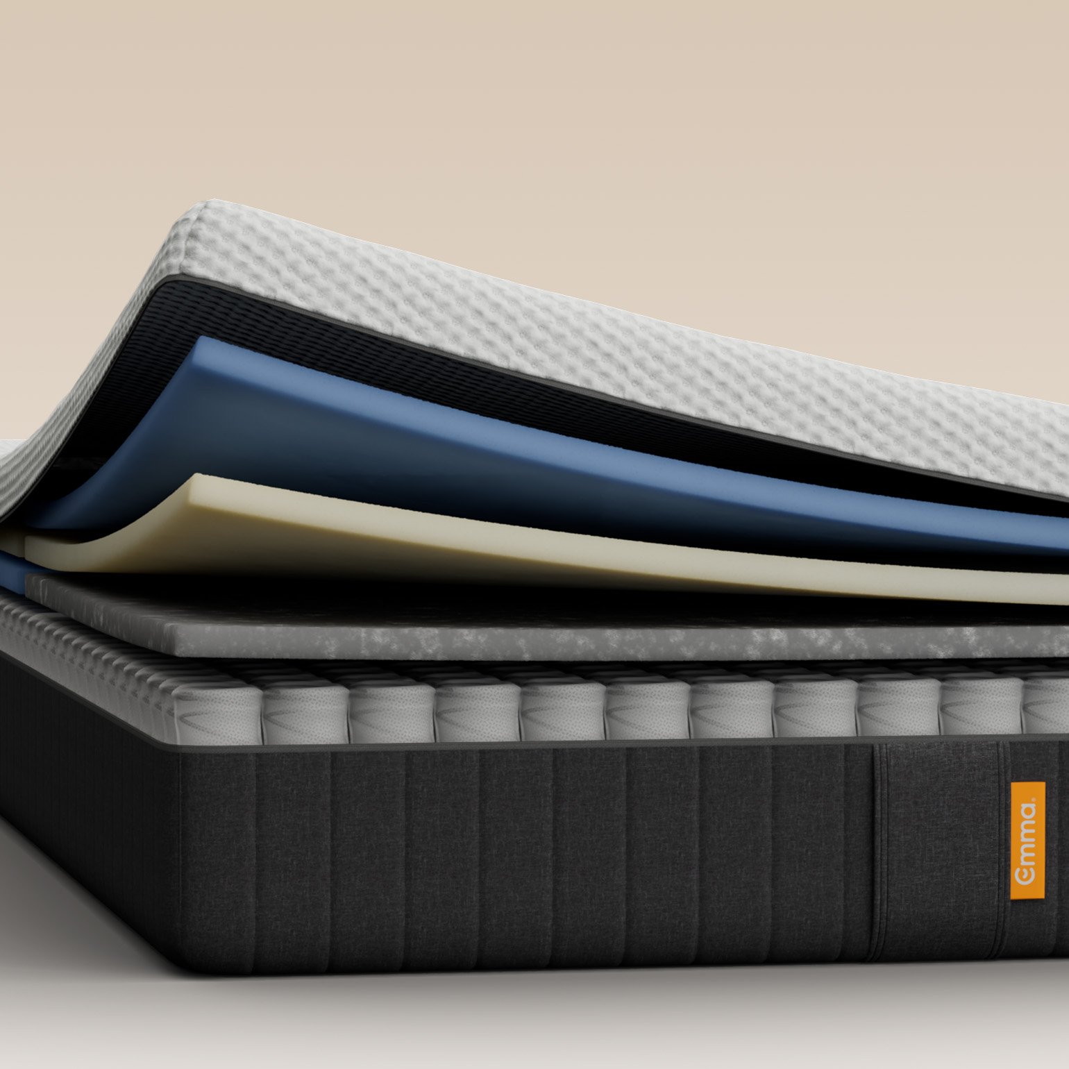 Illustrative cutaway showing the mattress layers and pocket springs.