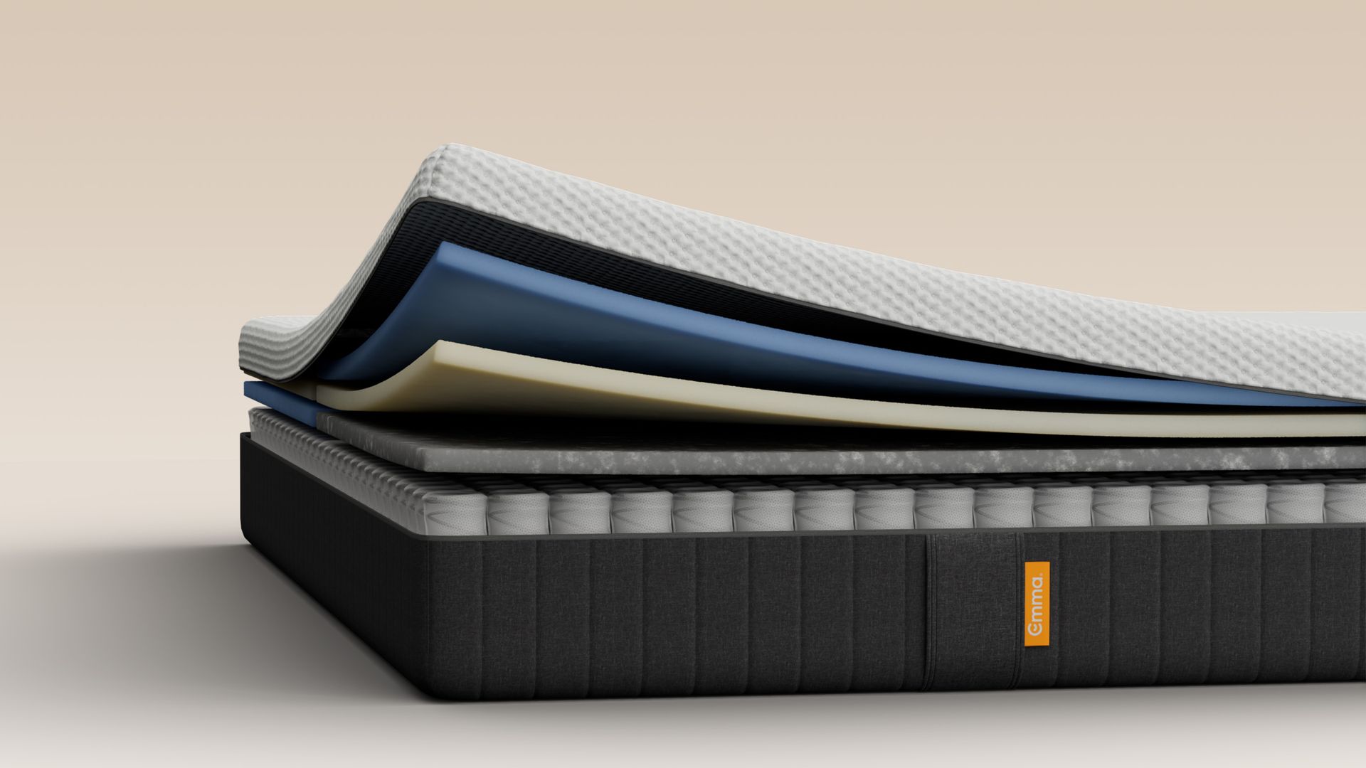 Illustrative cutaway showing the mattress layers and pocket springs.