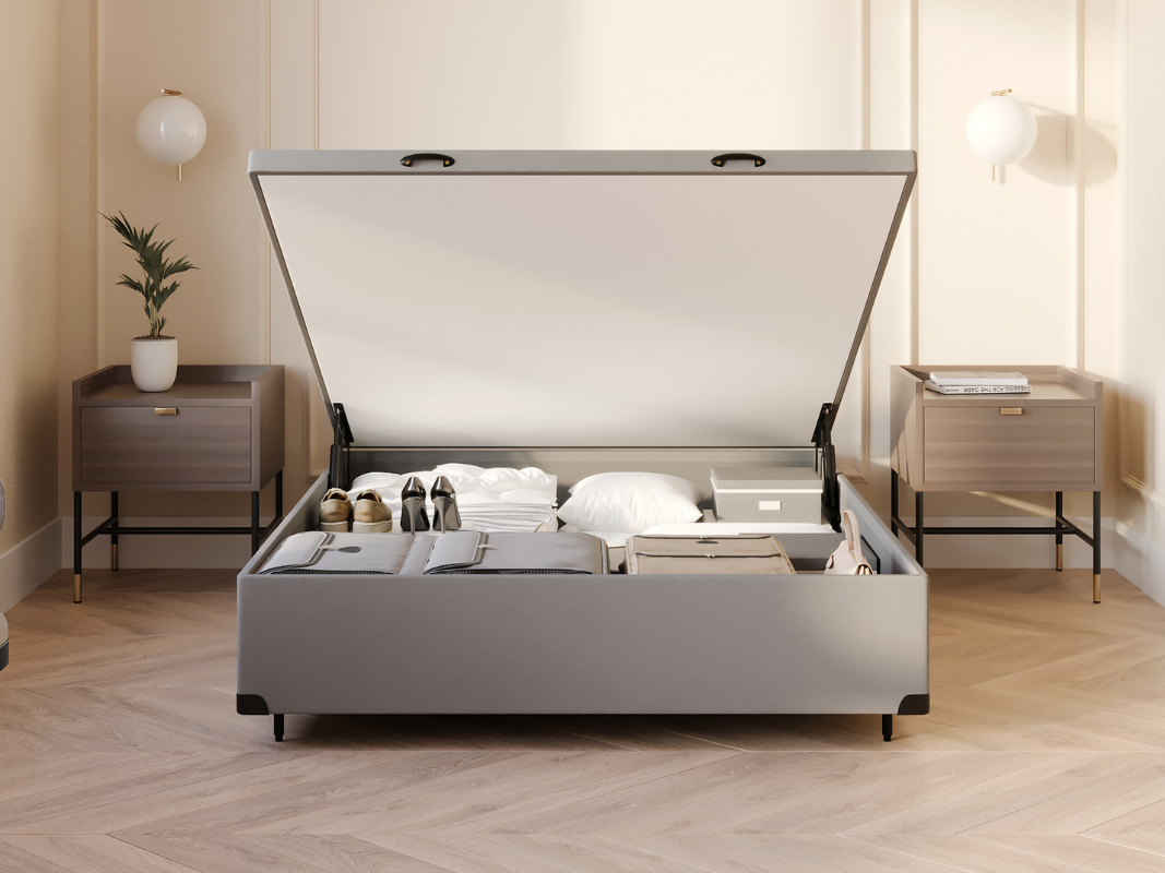 Cama Baú Emma | Cama com design premium | Baú para arrumação | Abertura sem esforço