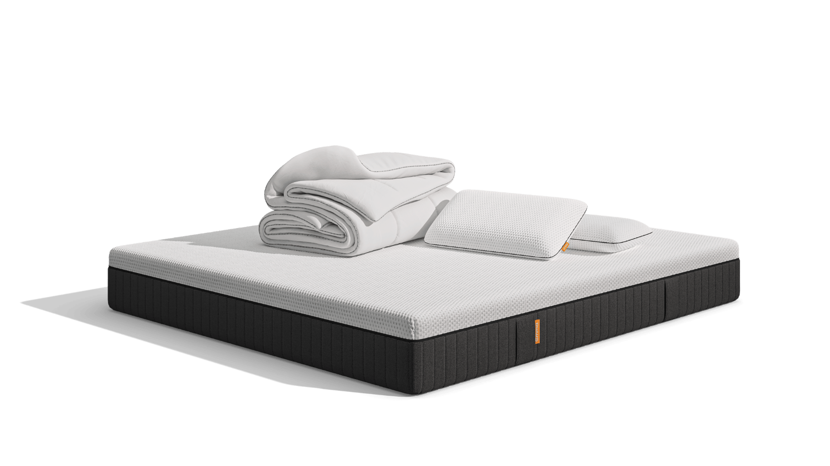 Uma imagem do Pack Essenciais Pro Plus, que inclui um colchão Emma Original Pro+ , Almofada Emma Original Adapt, e um edredon Emma Quente