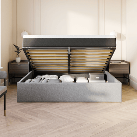 Bed with underneath storage in a room