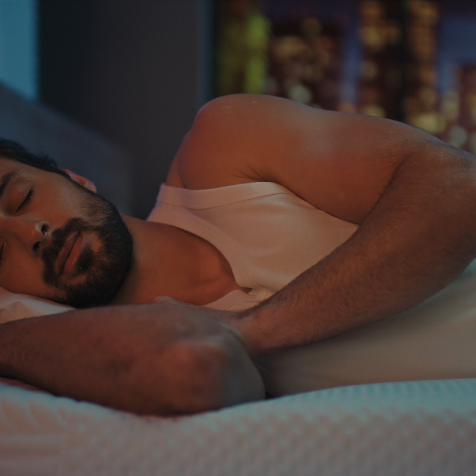 Man falling asleep peacefully.