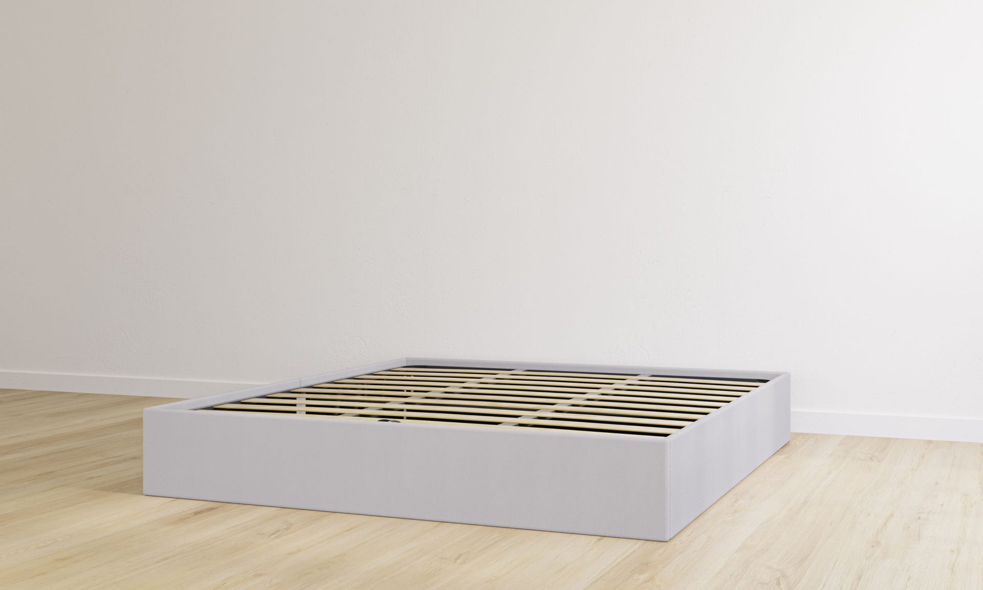Letto contenitore matrimoniale grigio chiaro senza testiera
