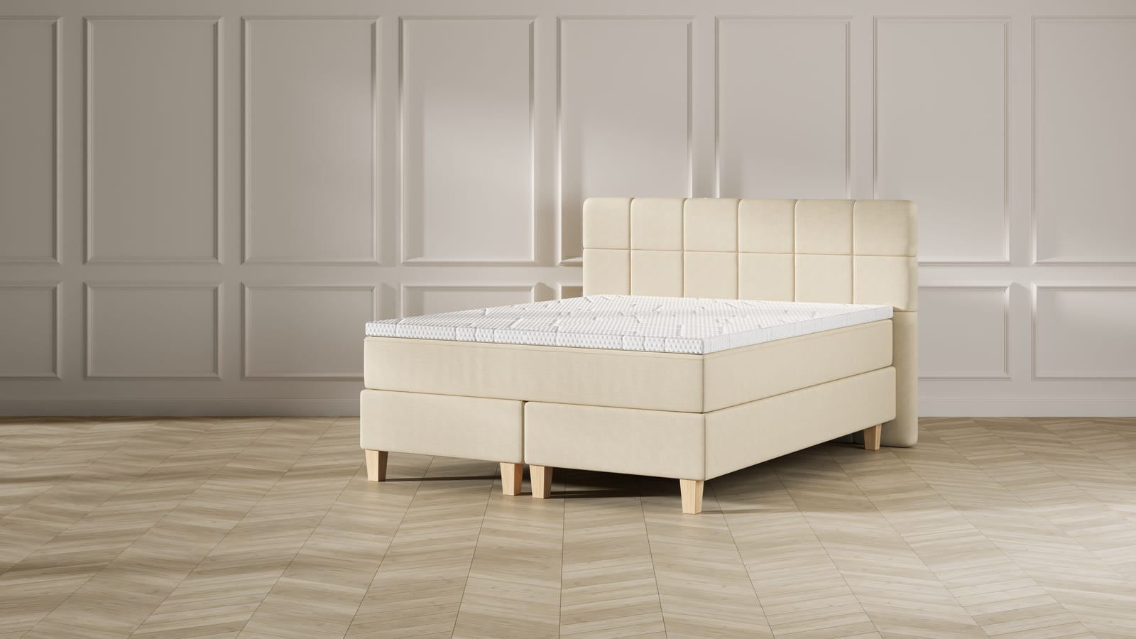 Beige - Tufted HBD - Wooden feet - Premium topper