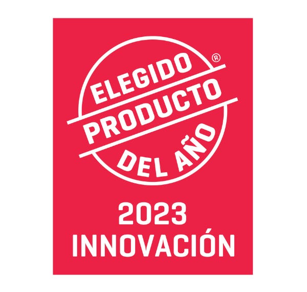 Sello producto del año 2023 innovación en rojo