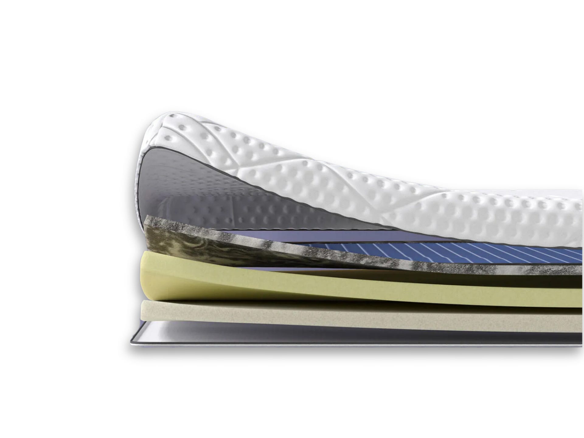 Aufgeschnittener Emma Elte AirGrid Topper mit sichtbaren Schichten.