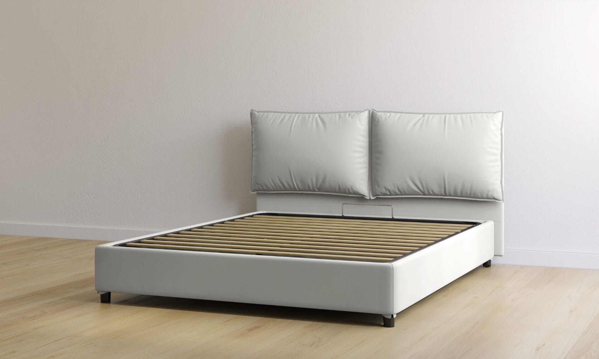 letto contenitore matrimoniale in pelle color bianco