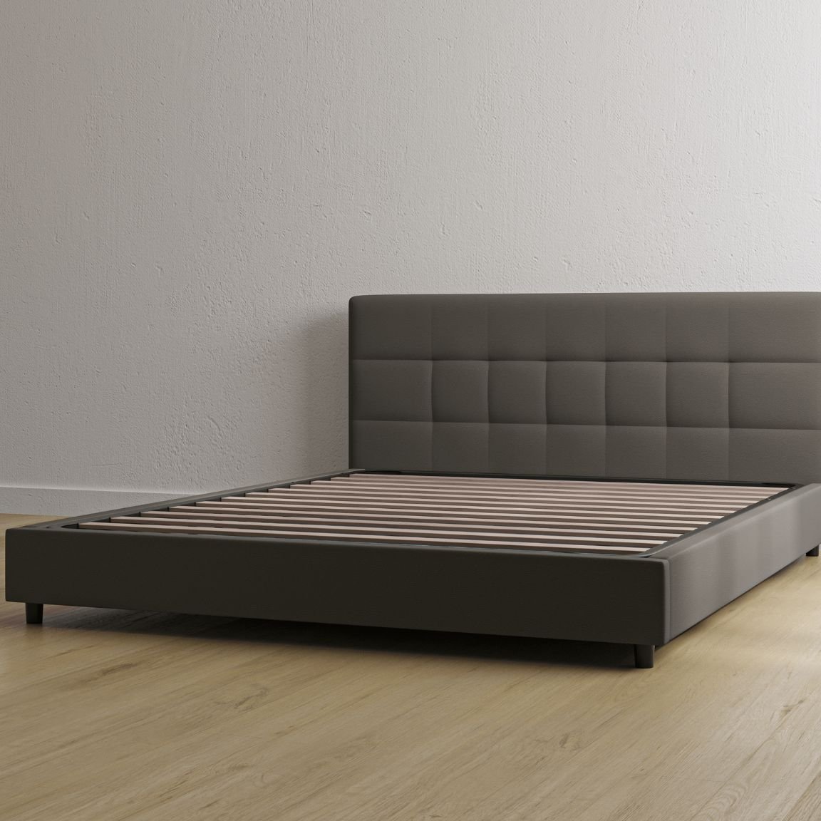 Letto contenitore grigio con testiera