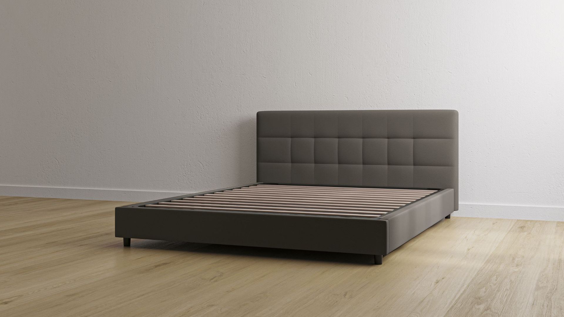 Letto contenitore grigio con testiera